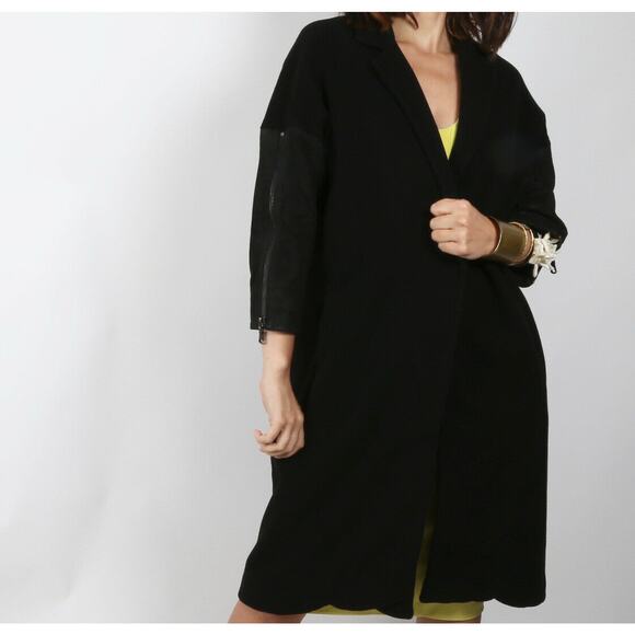 KAUFMANFRANCO Black Leather Sleeve Long Coat Size M - Picture 9 of 12